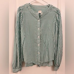 a new day • size M • green and white striped button down blouse